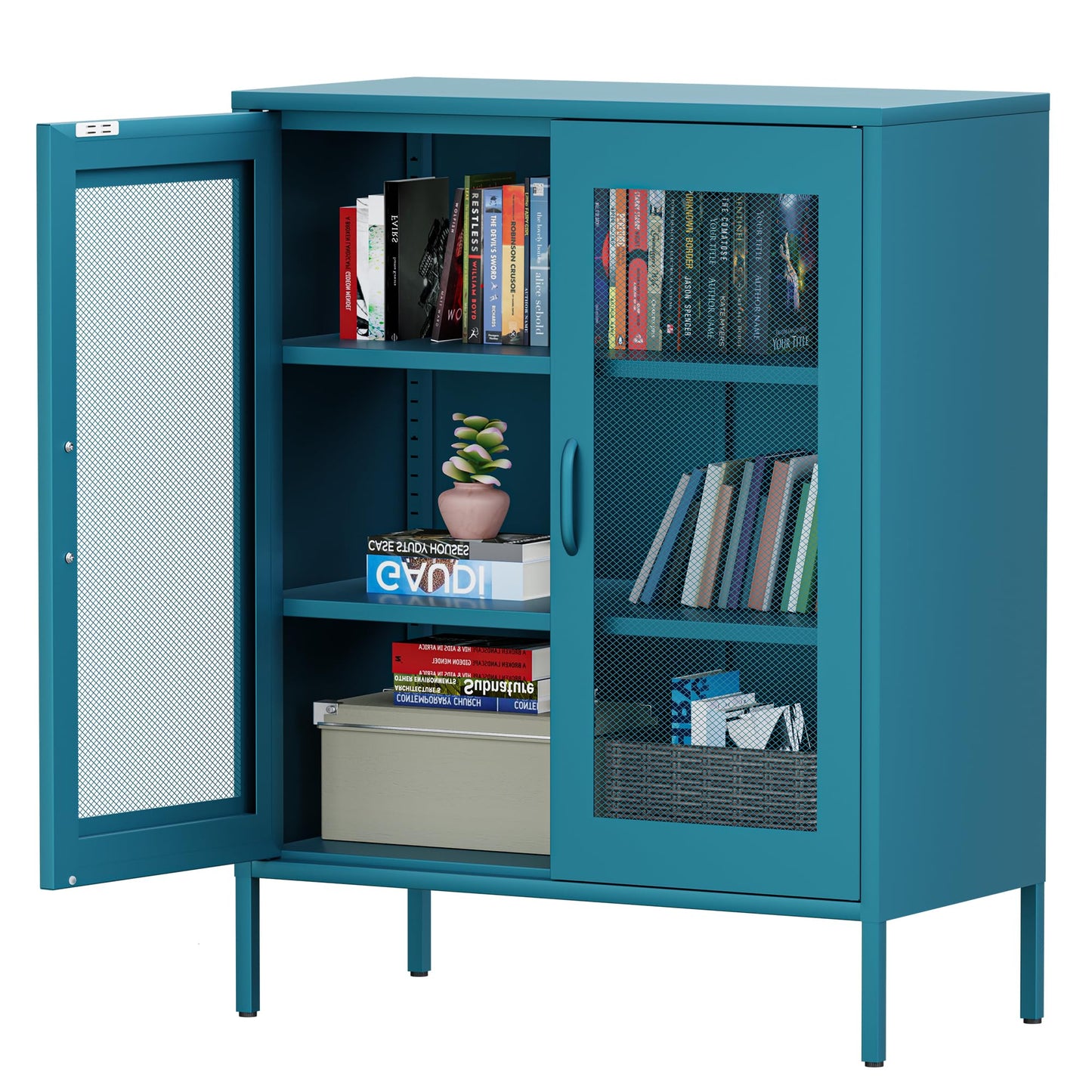 Chshin Metal Locker Storage Cabinet with 2 Mesh Doors and Adjustable Shelves,Blue Metal Locker Cabinets,Coffee Bar Cabinet,Kitchen Pantry Storage Cabinets for Home,Sideboard,Office(40" H)