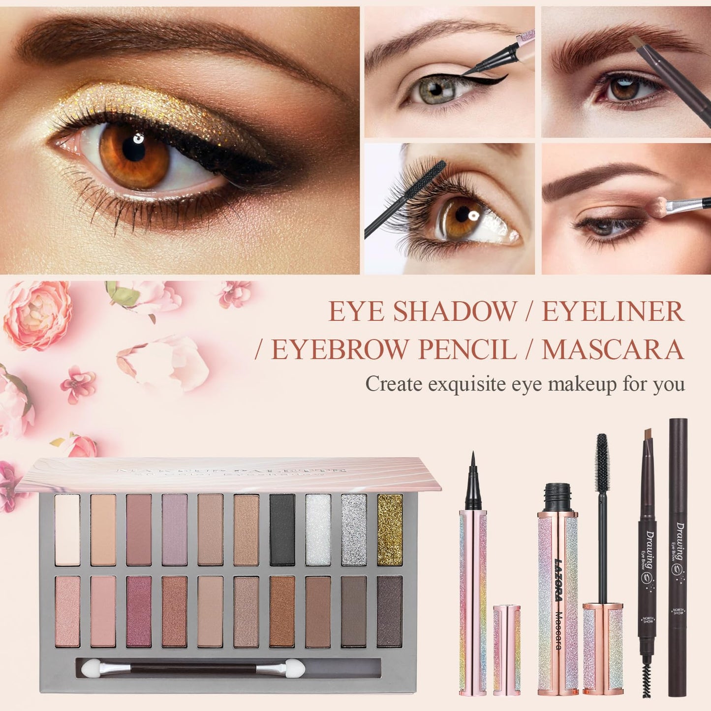 Makeup Kit Full Multi-Purpose Beauty Set Festive Gift Box - Highly Pigmented Palette Combination Lips Facial Brows Eye Brush for Essential Starter - Full Makeup Kit for Women