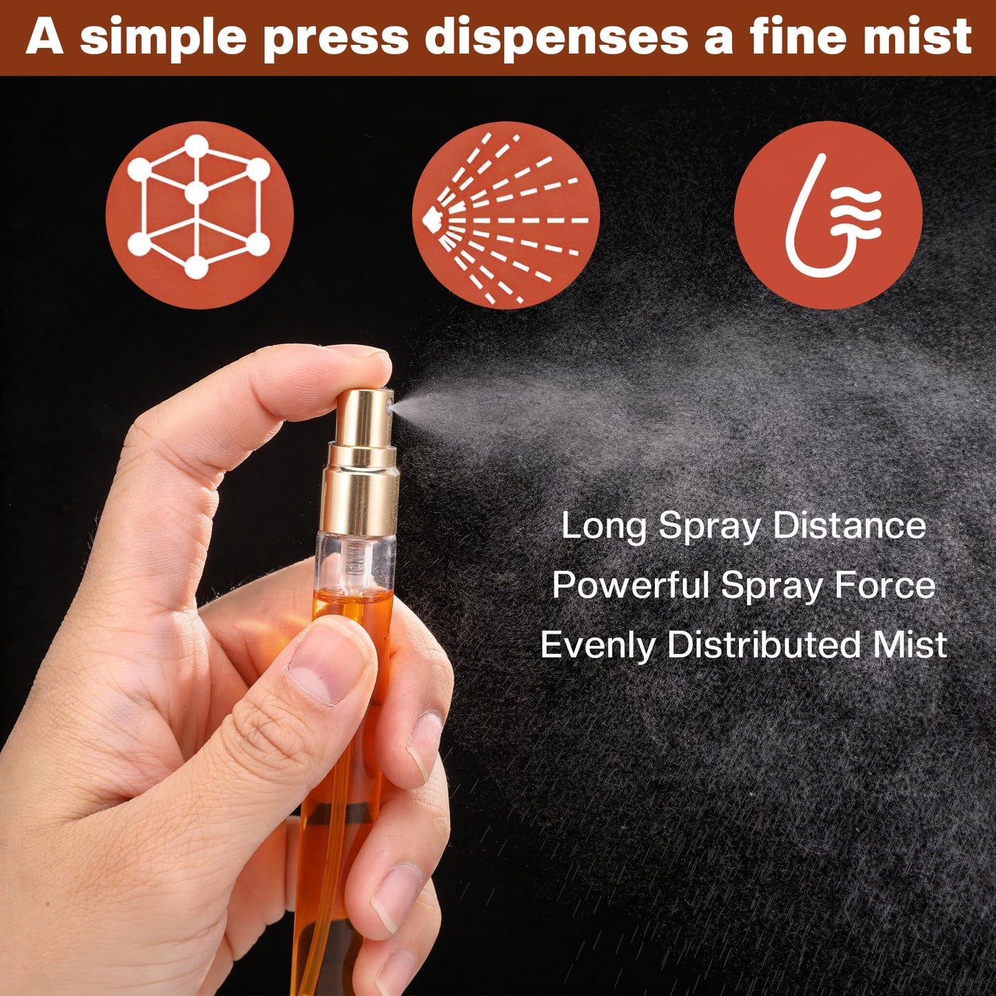 AOZUO 50 Pcs 10ml/0.34oz Mini Perfume Bottles Set Includes 2 Funnels and 2 Dispensers, Refillable Glass Spray Bottles Portable Travel Empty Sample Containers Fine Mist Atomizers with Caps, Gold