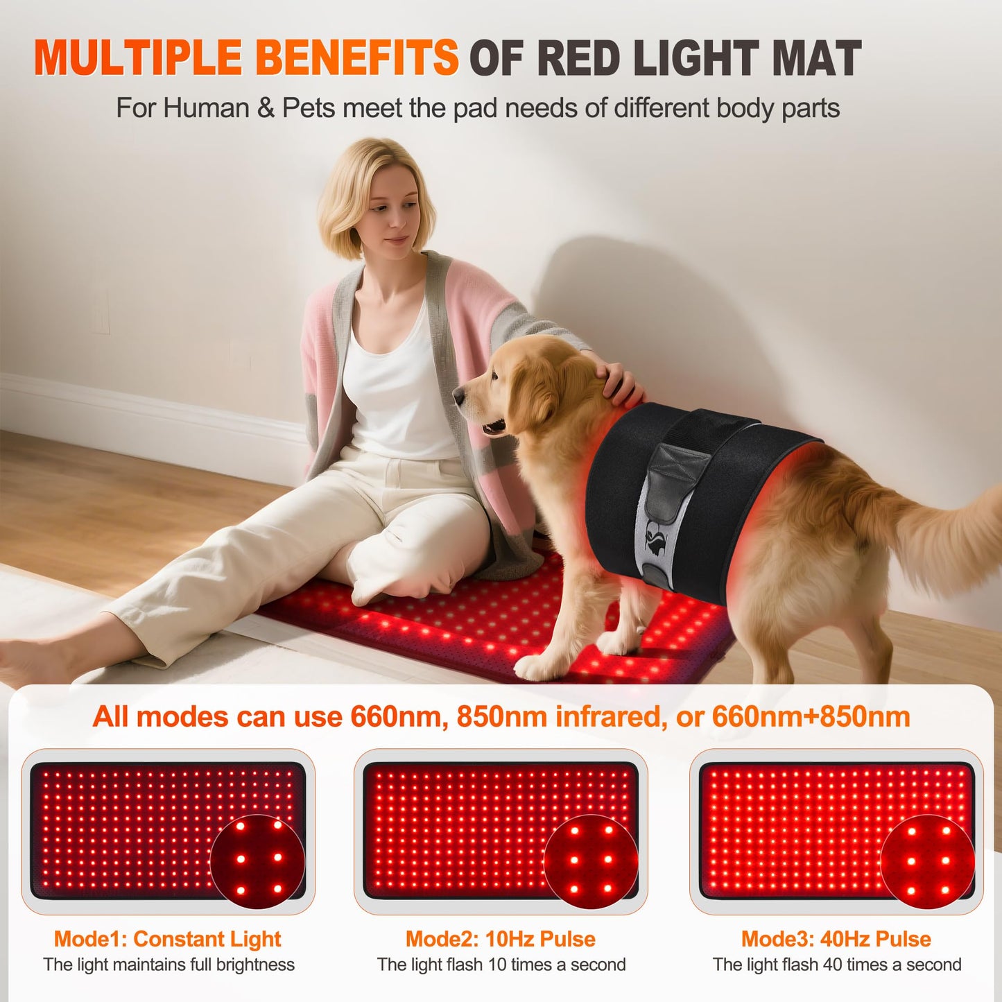Pedete Red Light Therapy Pad for Body, 24’’×12’’ Large Infrared Light Therapy Panel with Timer Remote Control, 660nm 850nm Home Office Daily Use on Back Shoulder Knee Leg & Pets (with Elastic Strap)