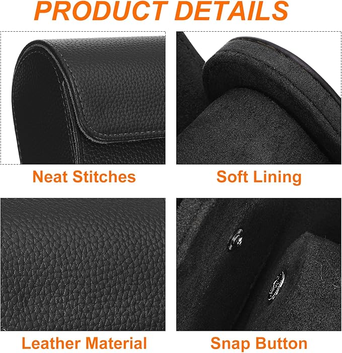 HARFINGTON Watch Roll Travel Case Single Slot Portable Leather Watch Case for Men and Women, Watches Storage Organizer with Removable Pillow for Traveling, Display, Textured Black