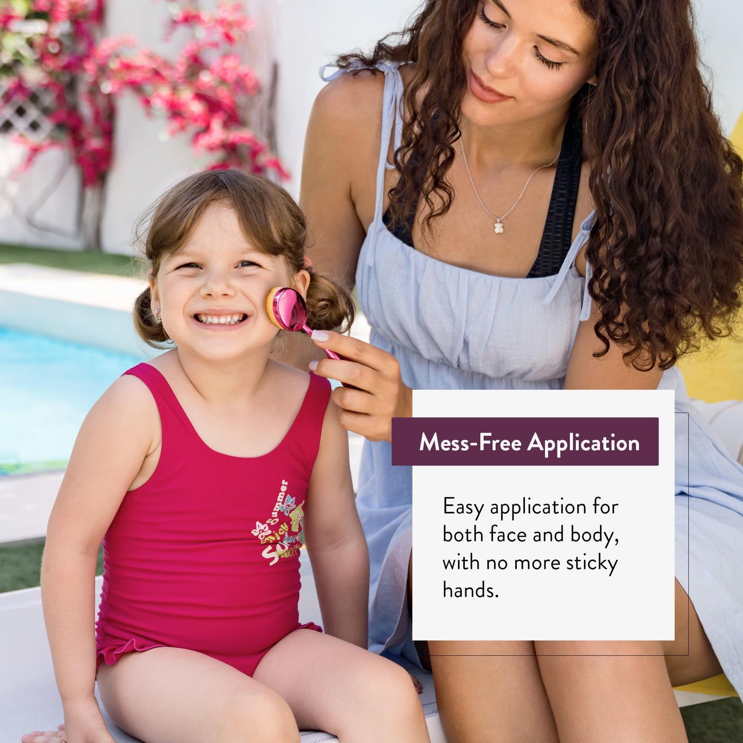 Mothercould Premium Sunscreen Brush Set Kids & Baby Sunblock Applicator with Metal Handles, Travel Bag, 2 Brushes, 2 Caps, & Cleaning Mat Mess-Free Sun Care (2 Pack) (Pink)
