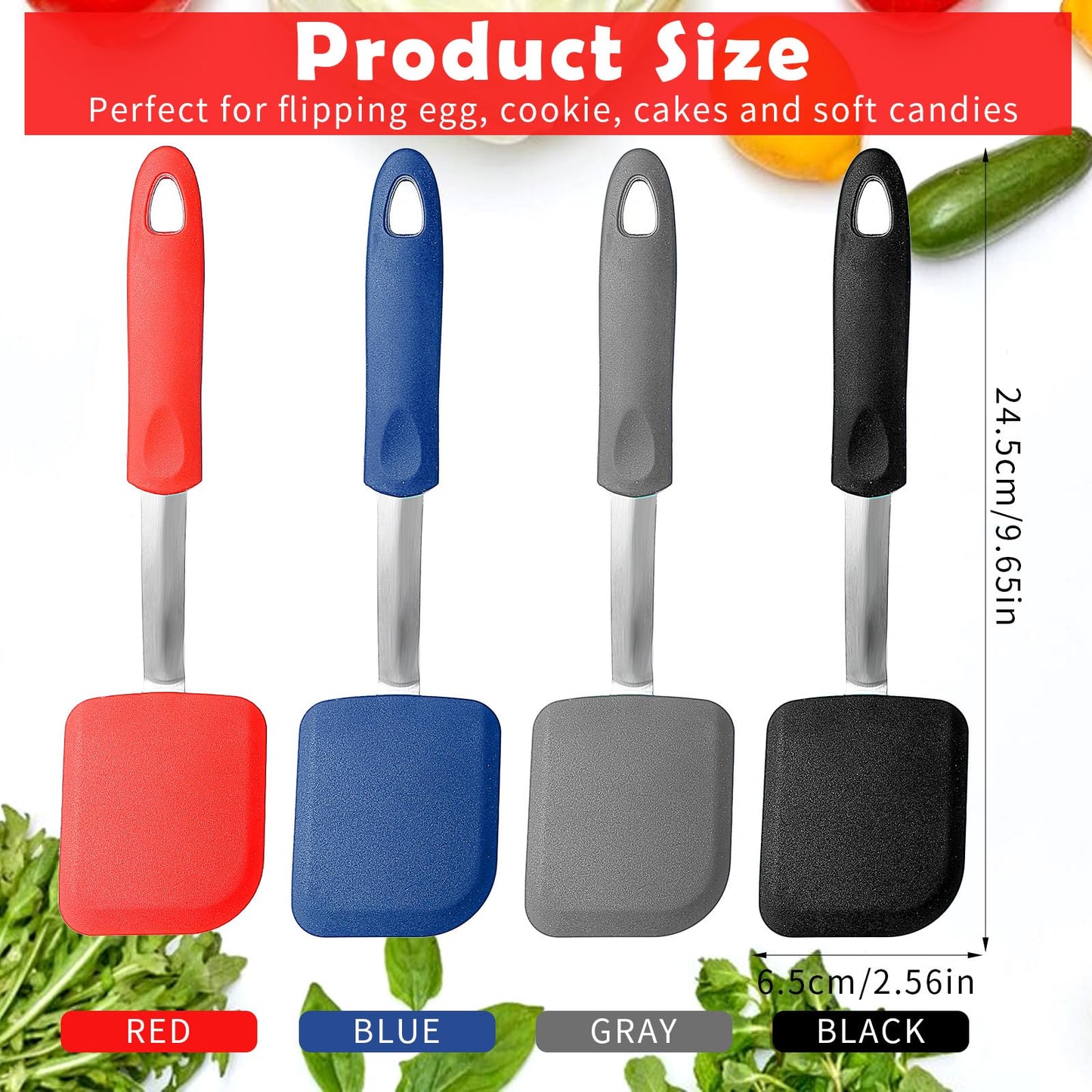 4 Pcs Silicone Cookie Spatula Turner Mini Brownie Spatula Flexible Silicone Spatulas Nonstick Cookware Heat Resistant No Scratch Flipper Baking Utensils for Egg Pancake (Gray, Blue, Black, Red)