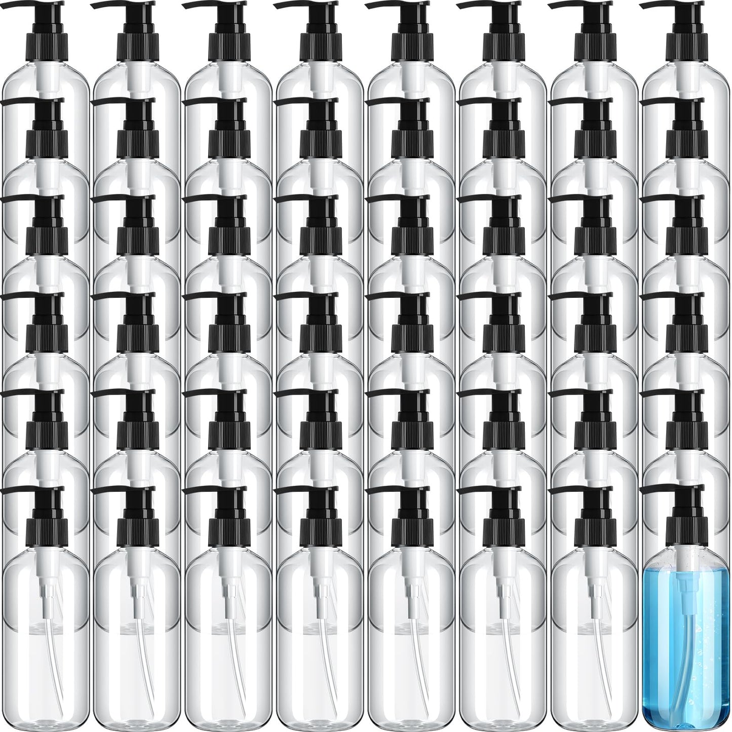 Gerrii 60 Pcs 8 oz/ 250 ml Plastic Empty Pump Bottles Lotion Clear Refillable Plastic Bottles with Pumps Dispenser Portable Travel Container for Body Wash, Liquid Soap, Massage Oil(Black Pump)