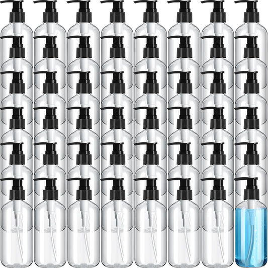Gerrii 60 Pcs 8 oz/ 250 ml Plastic Empty Pump Bottles Lotion Clear Refillable Plastic Bottles with Pumps Dispenser Portable Travel Container for Body Wash, Liquid Soap, Massage Oil(Black Pump)
