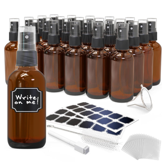 Nevlers Amber Glass Spray Bottles 4 Oz 24 Pack Travel Glass Bottle Sprayer