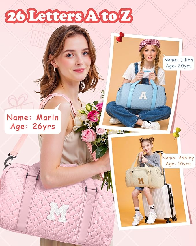 Personalized Duffle Bag Women Girls Gift: Letter Carry on bags, Dance Cheer bag Sports for Girl, Kid Gymnastics Bags, Birthday Gifts for Women Kids Teens Mom Friends