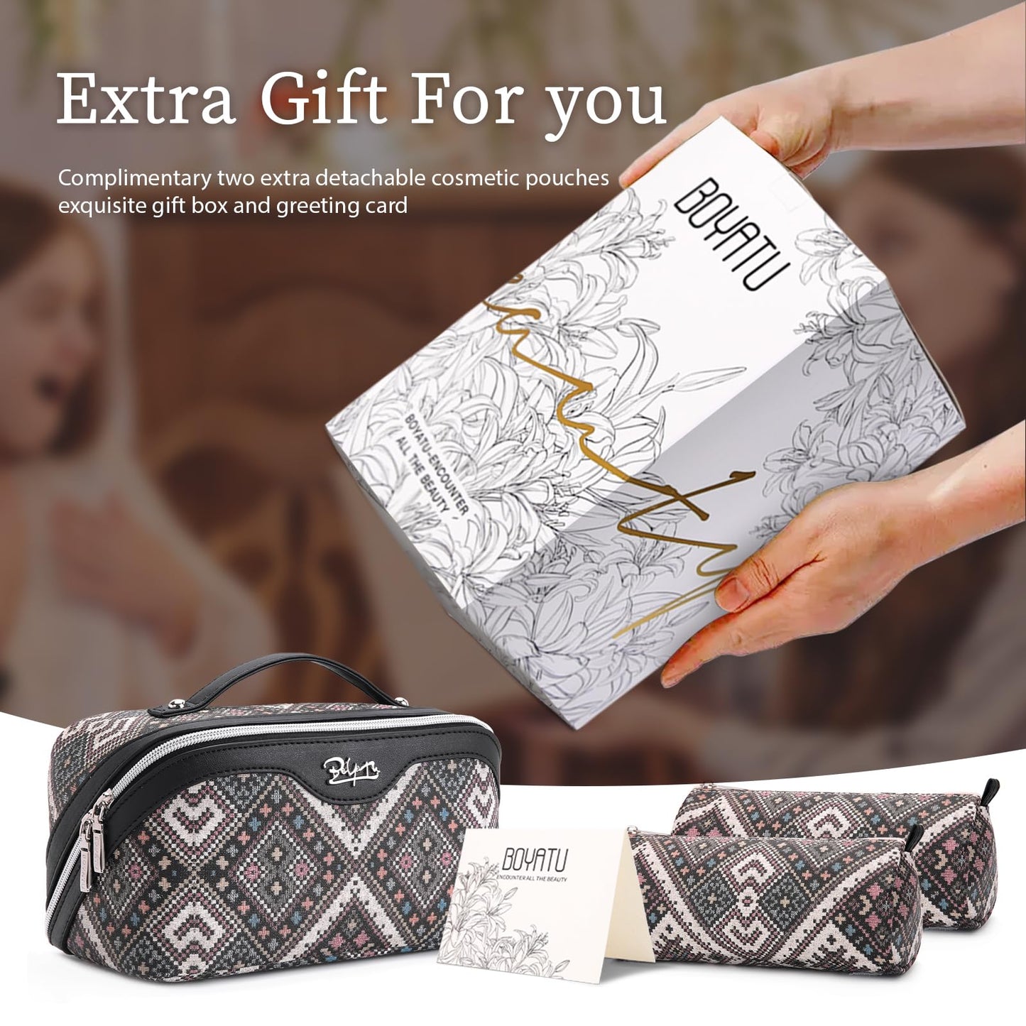 BOYATU Travel Makeup Bag Organizer: Boho Large Capacity Cosmetic Bag Sets