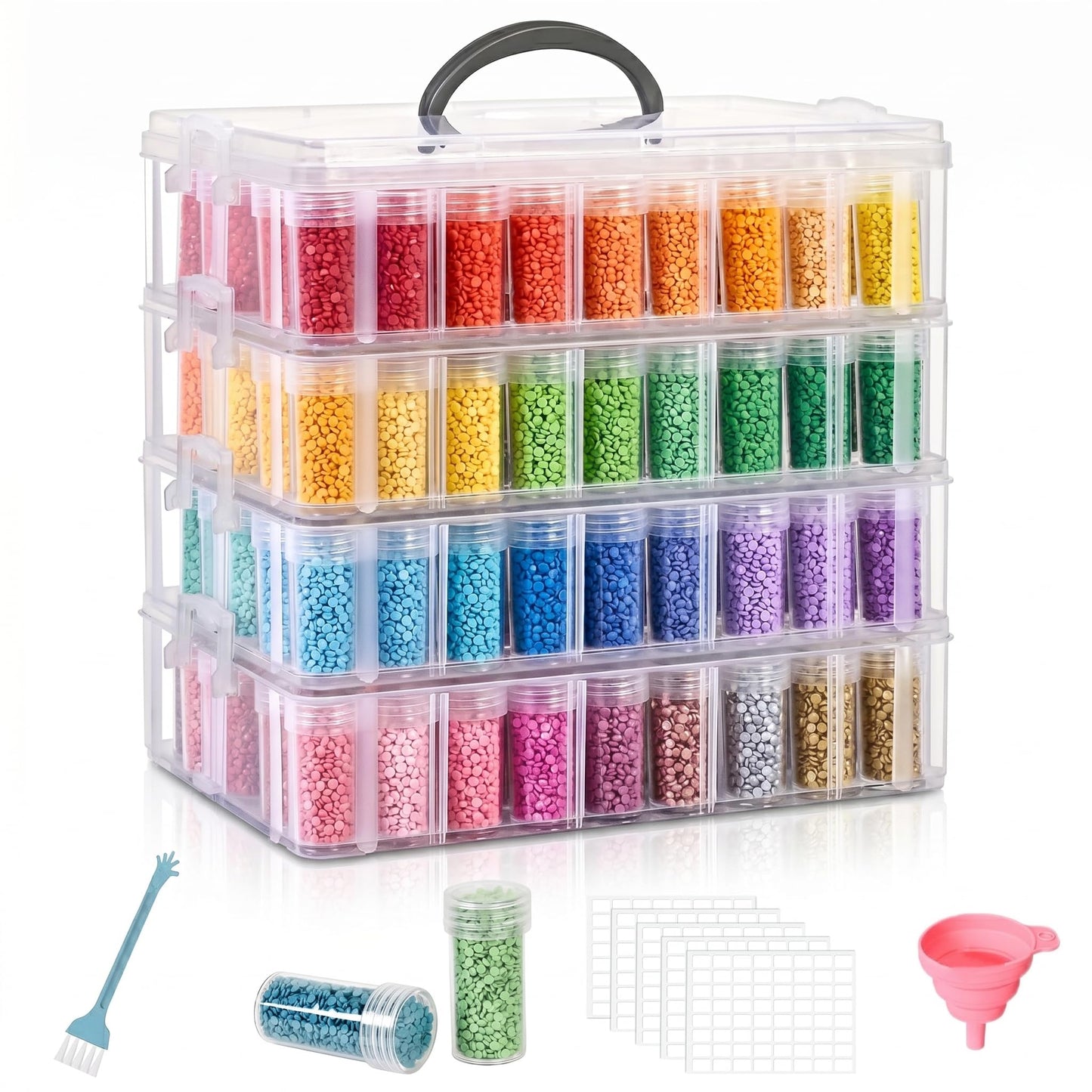 MERATIA Diamond Painting Storage Container, 4-Tier Bead Organizer Box with 200 Slots, Stackable Crafts Organizers for DIY Diamond Art Accessories Craft Jewelry Bead Storage