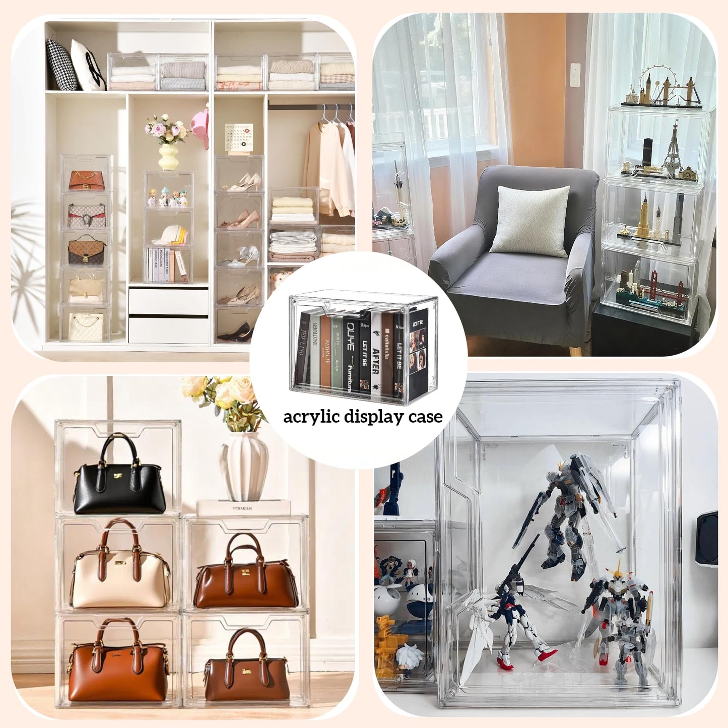 Stackable Purse Organizer for Closet, 5 Pack Clear Acrylic Display Case
