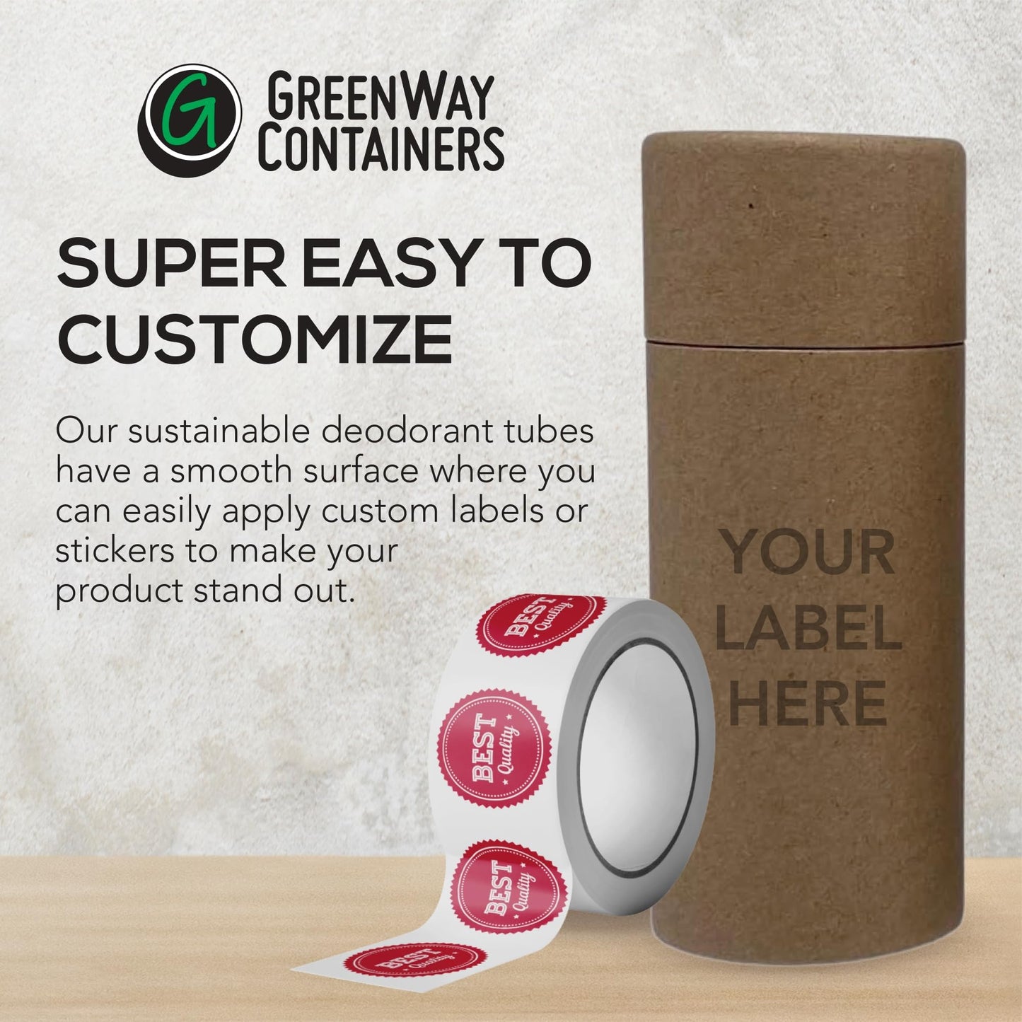 GreenWay 2.5oz / 70g Kraft Paperboard Deodorant Tubes with Lids - 25 Pack Solid Perfume Tubes Refillable DIY Cosmetic Containers - Brown