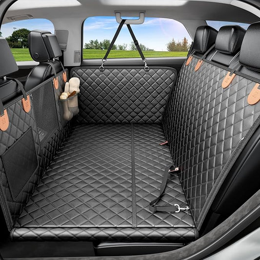 REEVAA Dog Car Seat Cover for Back Seat, Hard Bottom Dog Hammock, Pet Bed Extender for 2-4 Large/Medium Dogs, Waterproof Seat Protector, Universal L Size for SUV Medium Truck, Black+Orange