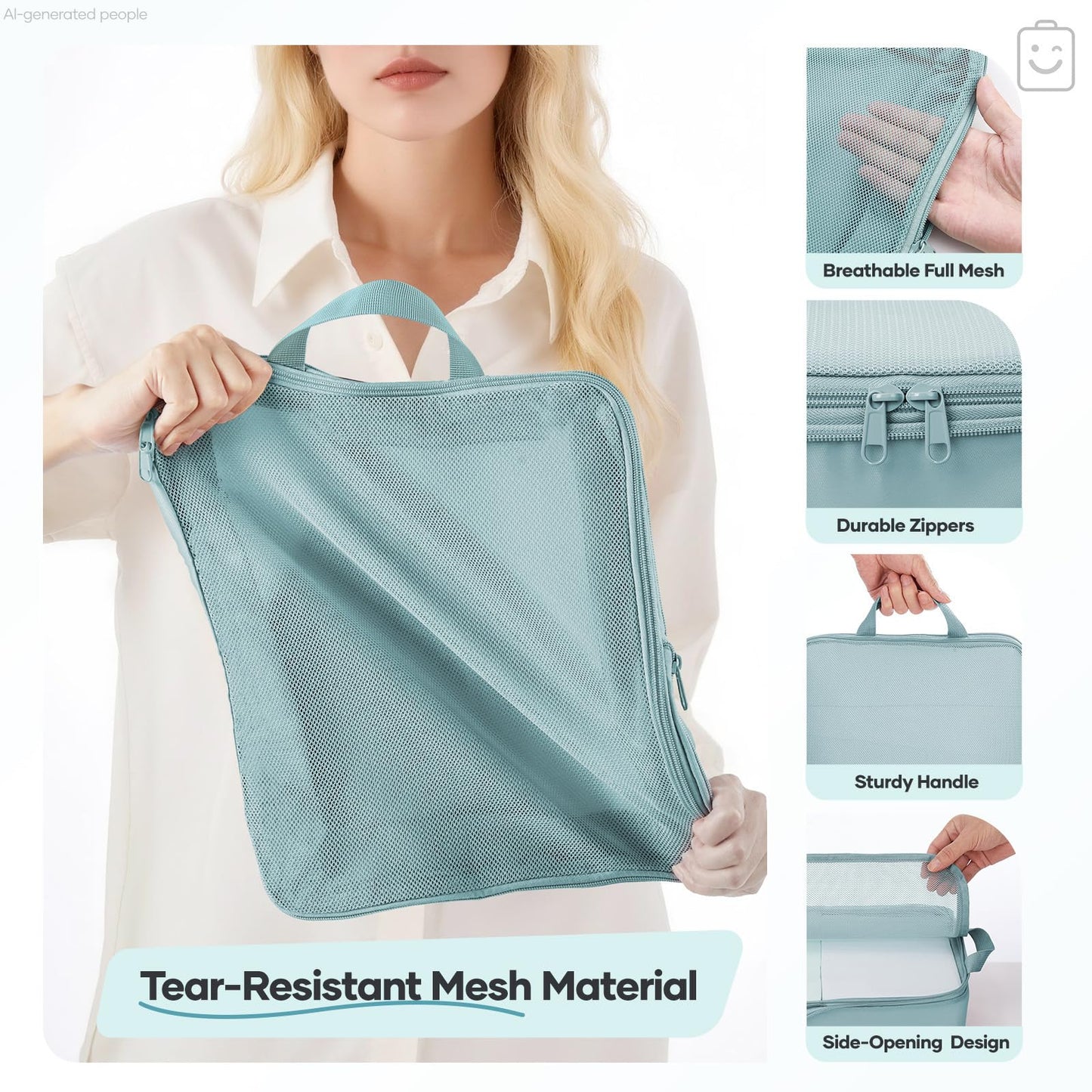 Veken 9/11 Set Compression Packing Cubes for Travel Essentials,Compressible Expandable Large Luggage Suitcase Organizer Bags for Clothing,Space Saver Bags with Over 1000 pcs of Mesh Holes(Blue Gray)