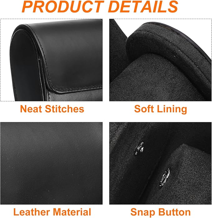 HARFINGTON Watch Roll Travel Case Single Slot Portable Leather Watch Case for Men and Women, Watches Storage Organizer with Removable Pillows for Traveling, Display, Home Storage, Dark Black