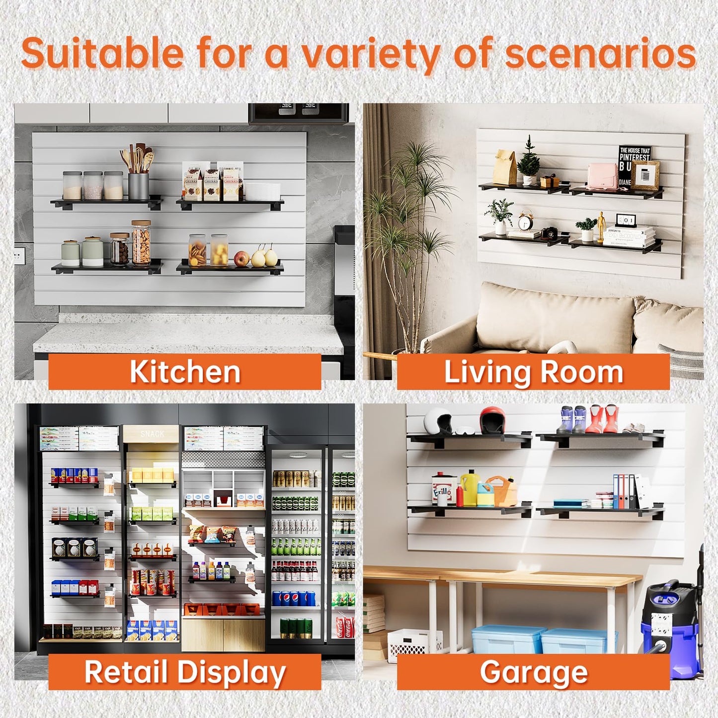 WETOECOTEC Wood Slatwall Shelves, Slat Wall Shelf Slatwall Acccessory for Garage, Home Improvement, Retail Display (6, 24''x12'')