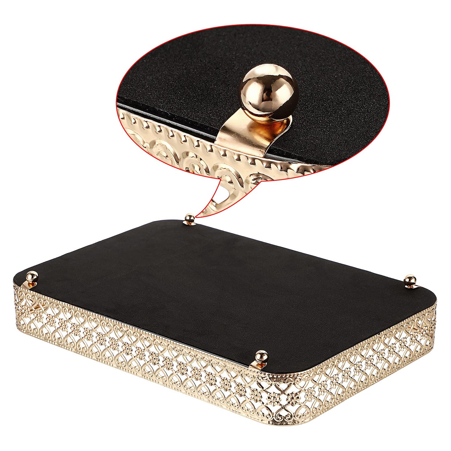 ELLDOO Perfume & Makeup Vanity Tray - Hollow-Carved Jewelry Storage, Glass & Metal Trinket Organizer for Dresser & Bathroom Countertop, Gold, Medium Size