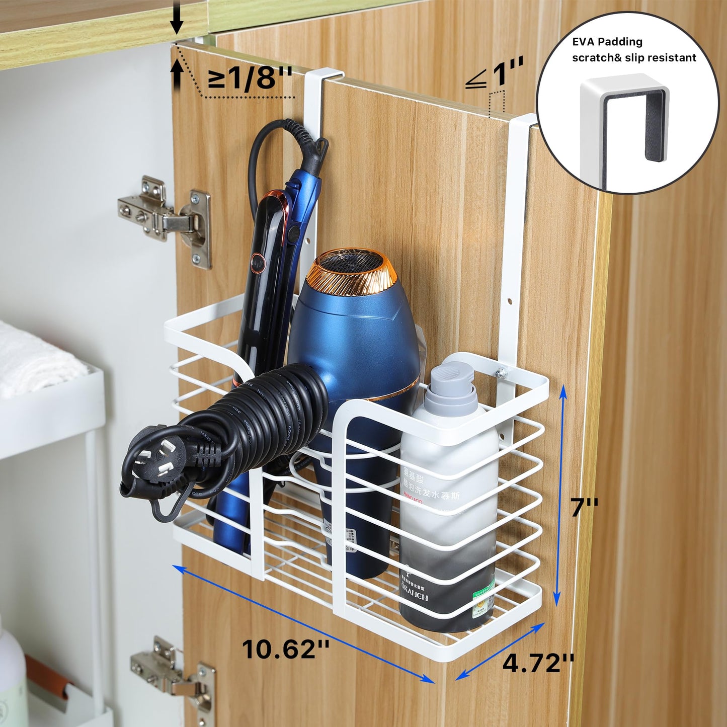 YIGII Hair Dryer Holder Adjustable Height - Hair Tool Organizer White Bathroom Organizer Hot Styling Tools Storage for Hair Dryer, Flat Iron, Curling Iron, Straightener