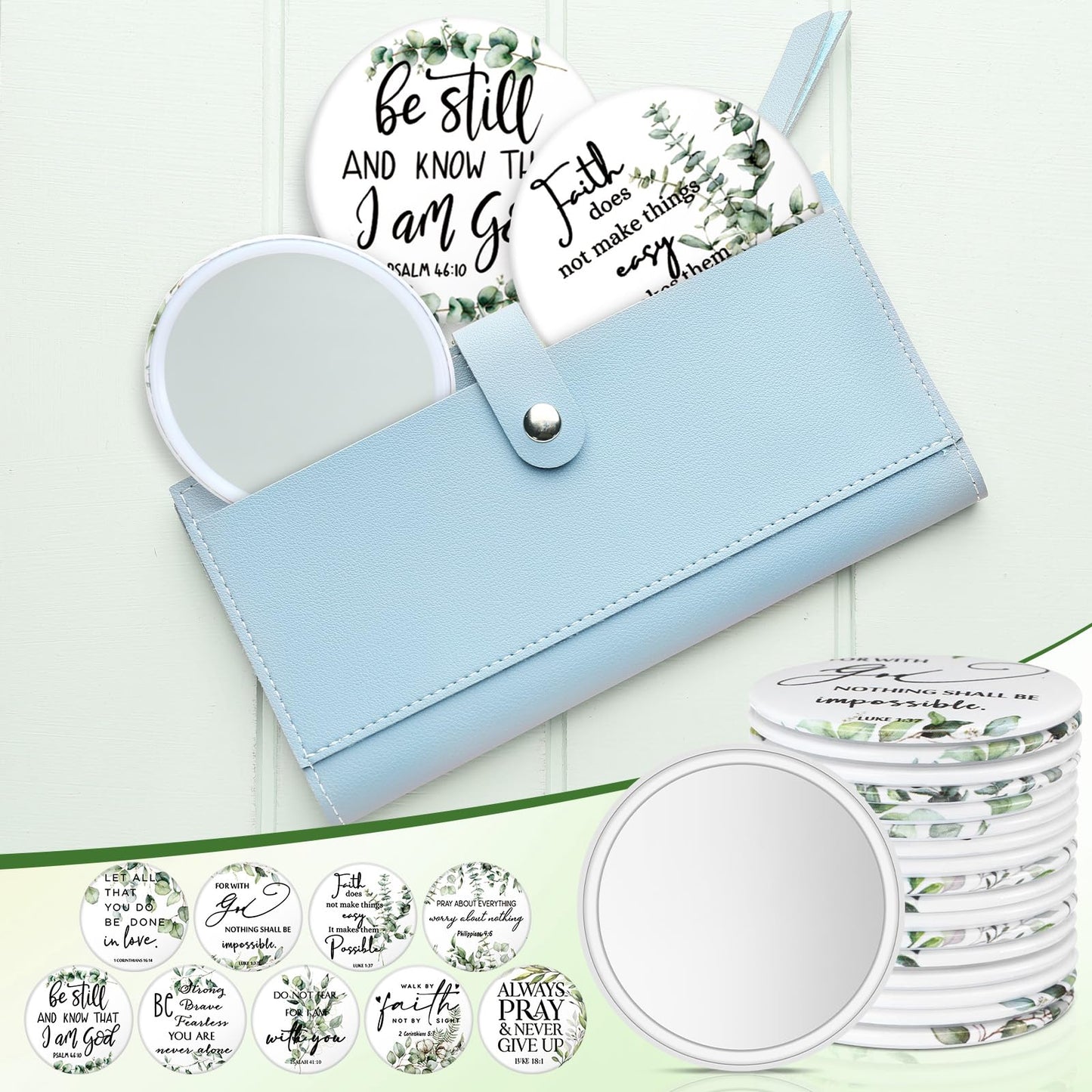 GlikCeil 36 Pcs Christian Compact Mirror Bulk for Women Inspirational Bible Verse Pocket Mirrors Mini Purse Makeup Mirror Christian Church Gift for Women VBS Church Party Favors