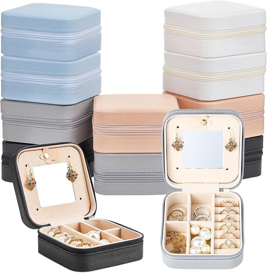 10 Pcs Travel Jewelry Case Bridesmaid Gift Boxes Jewelry Travel Organizer With Mirror Small Jewelry Box Mini Storage Organizer Box for Women Girls Earrings Rings Necklaces