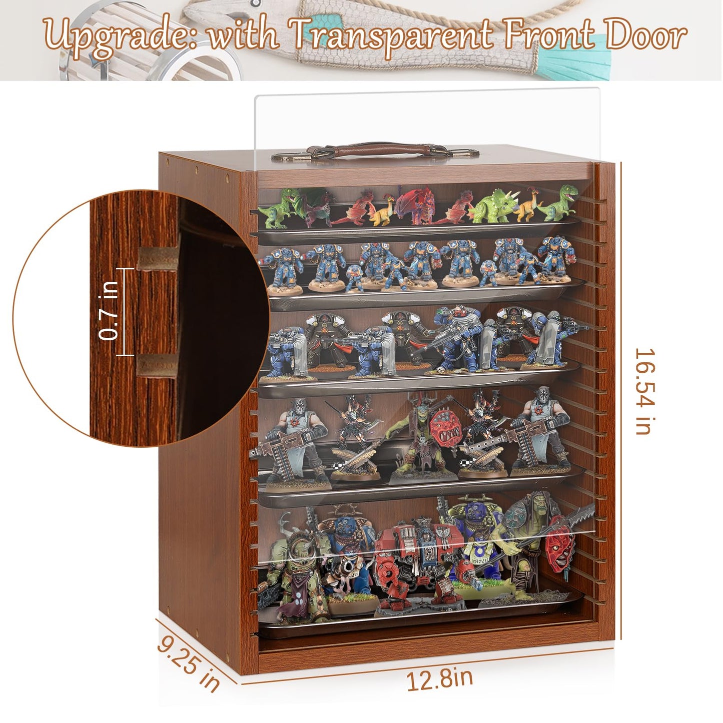 Cathyeen Miniature Display Case Display Cases for Collectibles Miniatures Storage Case Display Shelves Shelf for Collectibles for Mini Action Figures Valuable Collectibles or Crystal Stone (Brown)