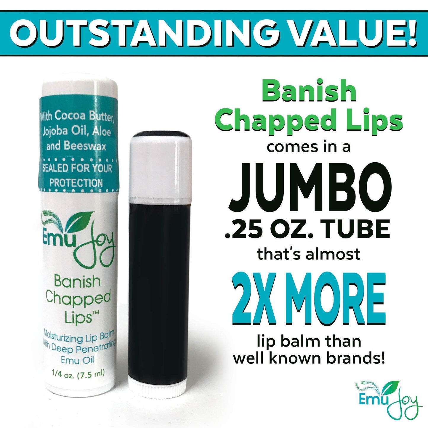 Emu Joy Banish Chapped Lips Moisturizing Lip Balm | Emu Oil, Coconut Oil & Beeswax | Petroleum Free, Paraben Free, Unscented | All Ages | 3 x 0.25 oz