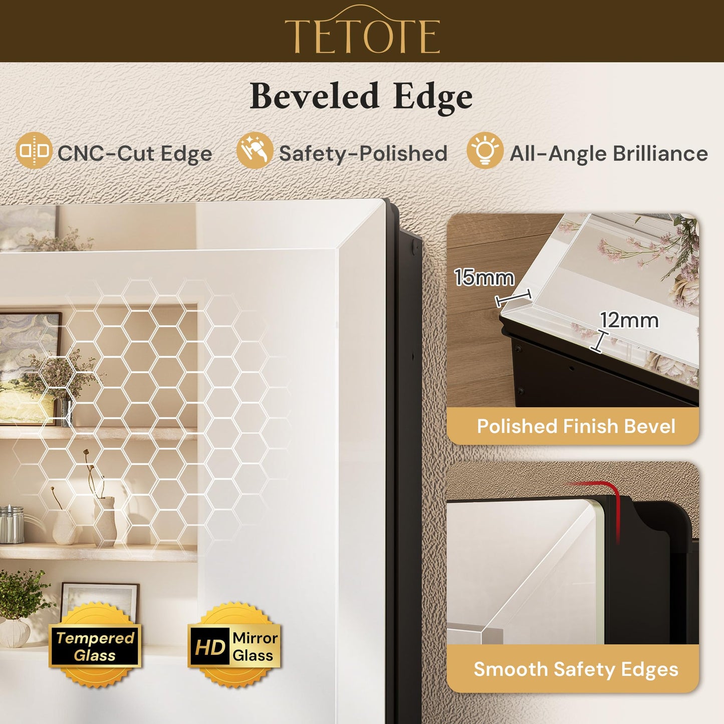 TETOTE 60 x 32 Medicine Cabinet with Tempered Beveled Mirror Black Aluminum Cabinet DTC Hinges, Stepless Adjustable Shelves, Recessed/Surface-Mounted