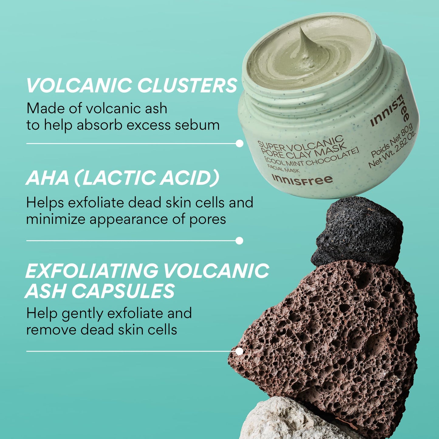 Innisfree Mint Chocolate Super Volcanic Clay Mask | Exfoliating Korean Mask with AHA and Hyaluronic Acid for Oily Skin | Cooling and Calming | Suitable for Normal to Dry Skin |Limited Edition