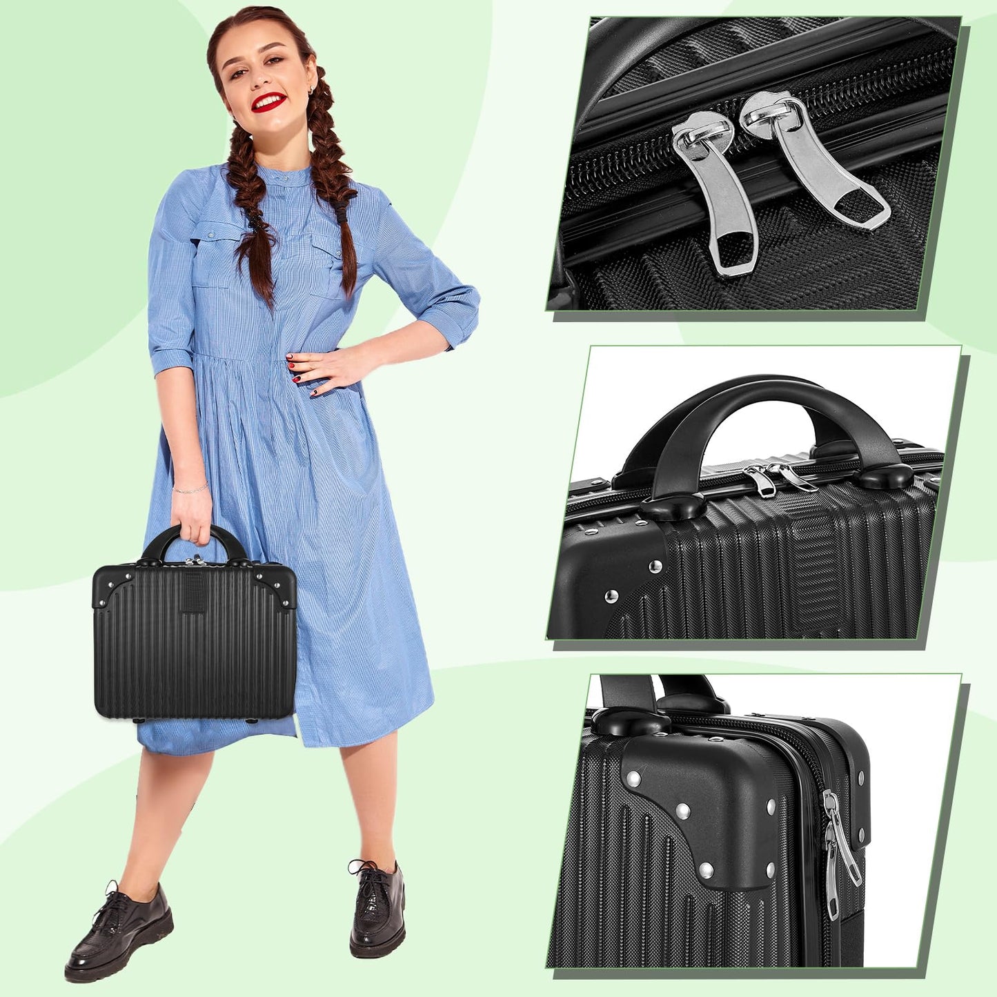 wutfuooo 14 Inch Hard Shell Makeup Case, Portable Mini Makeup Suitcase for Hand Luggage with Elastic Band, Pressure-proof Makeup Carrying Case, Lightweight Small Hard Shell Cosmetic Travel Case
