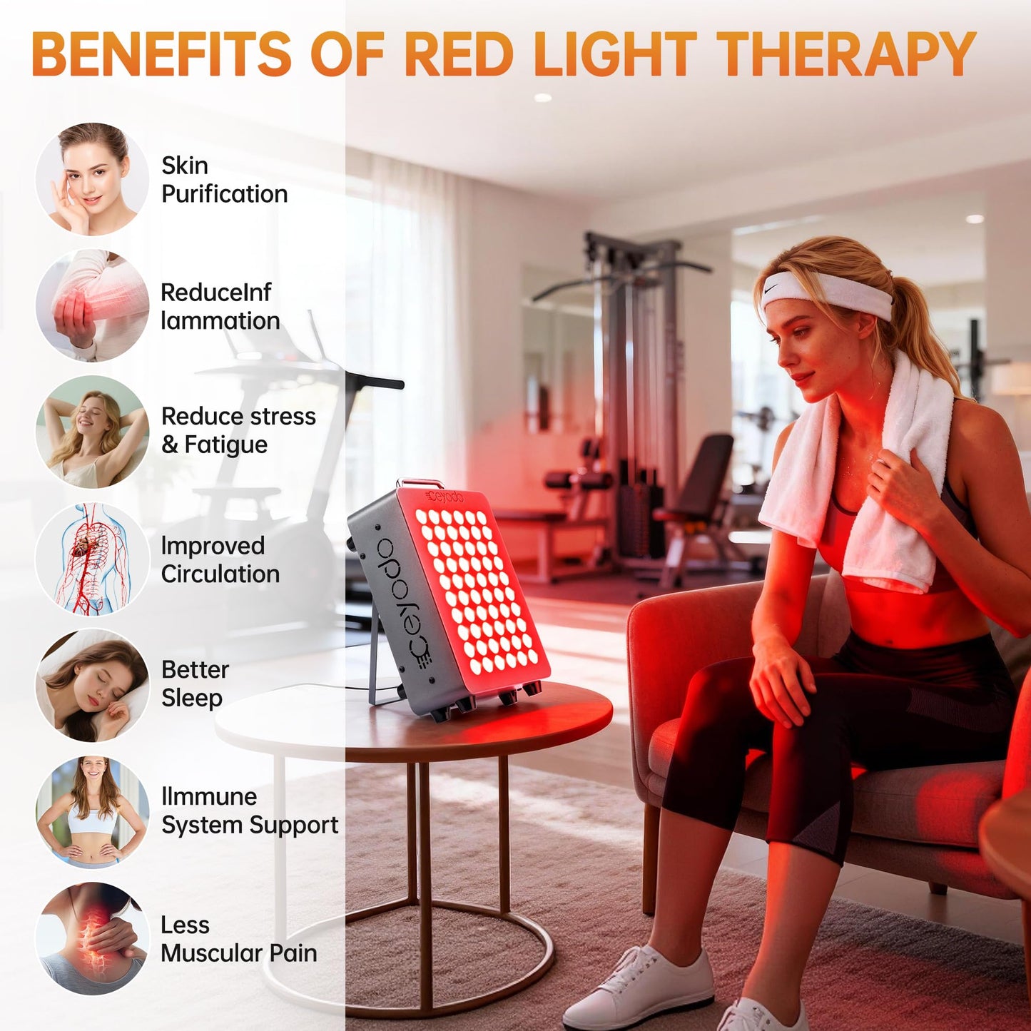 Red Light Therapy, 4 Chip LED Infrared Light Panel with Near-Infrared Light 630nm 660nm 850nm 940nm, 138W High Power 60 LED Red Light Device for Body, Face, Includes Hanging Kit & Handle, Gray