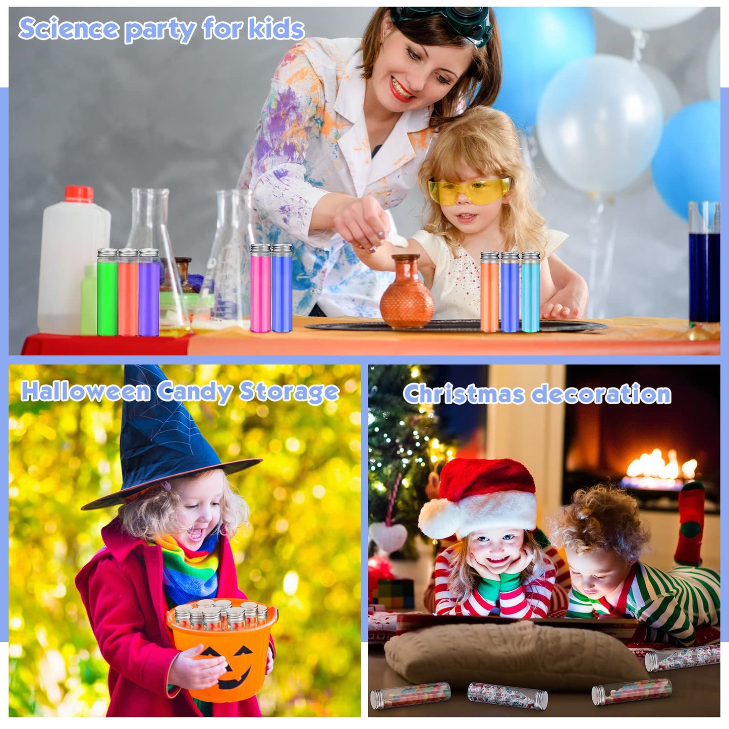 Mimorou 40 Pcs 110ml Clear Test Tubes with Lids Plastic Candy Tube Transparent Science Party Test Tubes with Cap Flat Bottomed Candy Containers Storage Tube for Wedding Christmas Party Favor