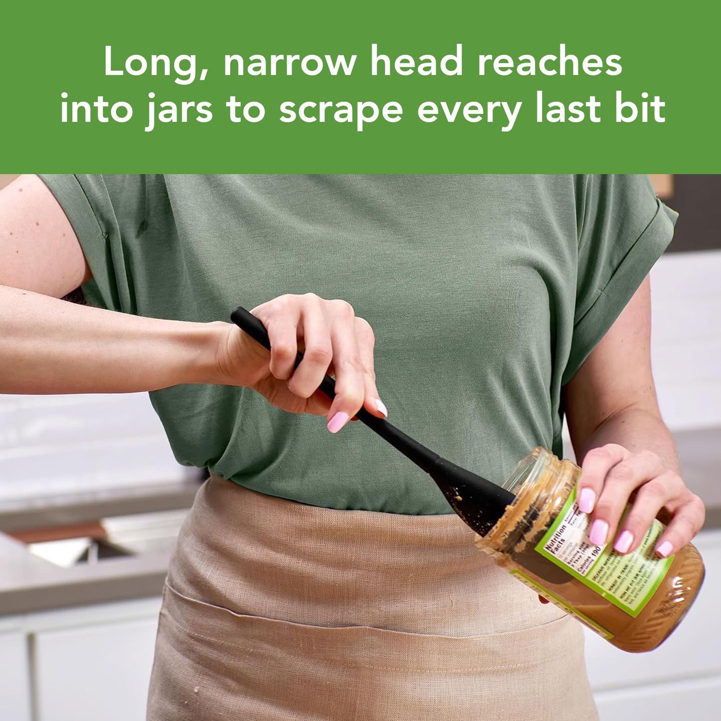 Tovolo Silicone Jar Spatula Long Handled Rubber Scraping Scooping Tool for Peanut Butter Jam Jelly Jars Blenders, Easy Reach Extra Long Flex Core Silicone Jar Scraper Dishwasher Safe BPA Free, Black