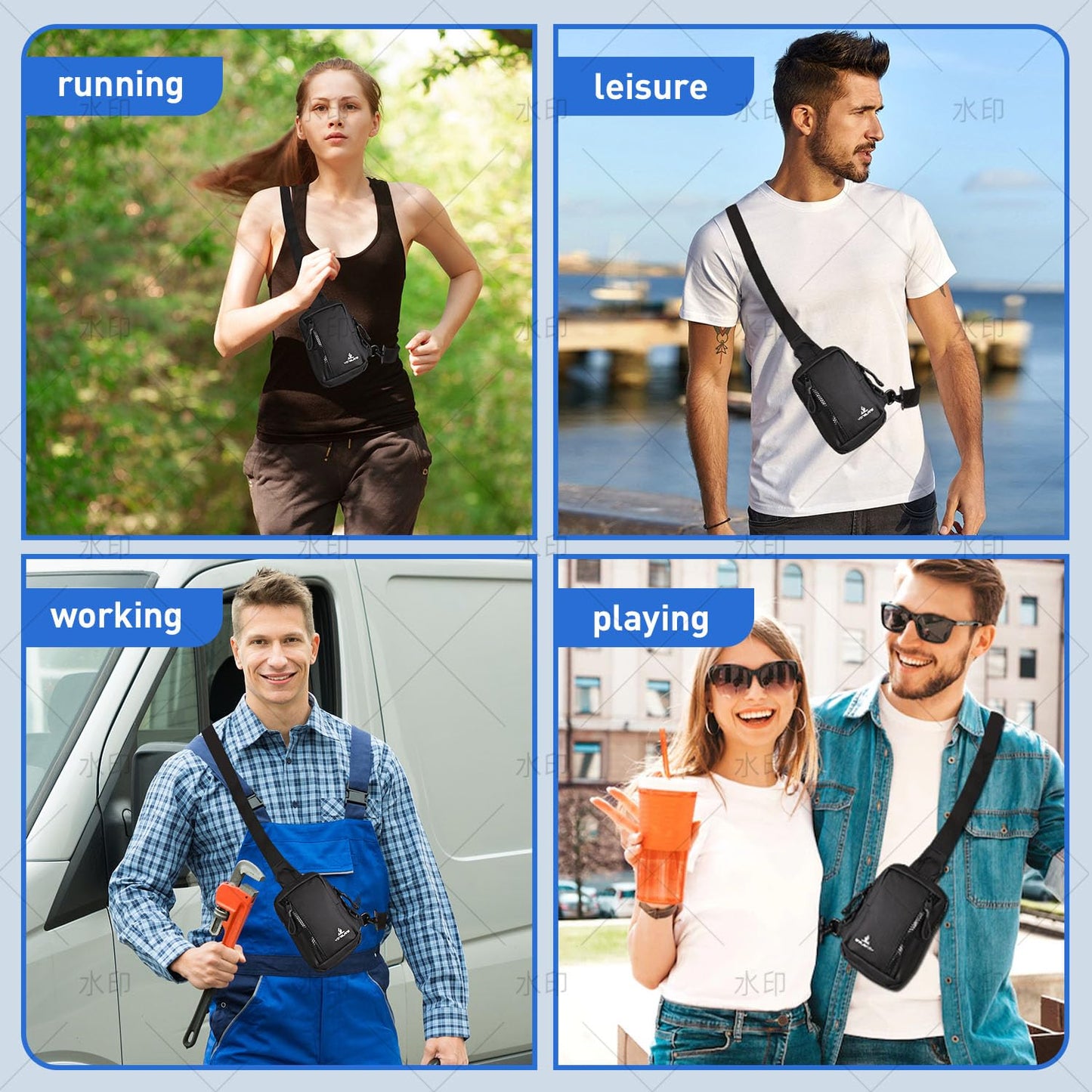 JIMYAO Mini Sling Bag for Men/Women, Waterproof Utility Chest Bag Crossbody Backpack for Hiking Travel Sports Running (Lake Blue)