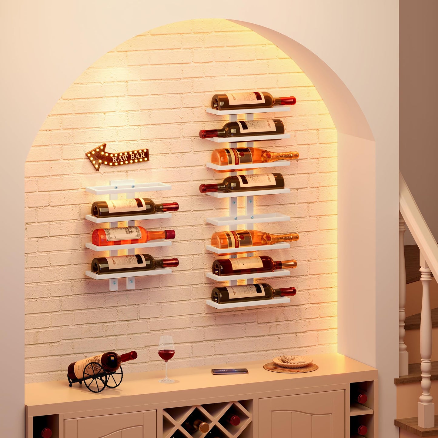 Hoctieon 3-Set 8 Tier Wall Mount Wine Rack (24 Tiers), Wall Racks for Wine Bottles Display and Storage, Hanging Bottle Organizer for Living Room, Dining Room, Wine Cellar, Bar, White