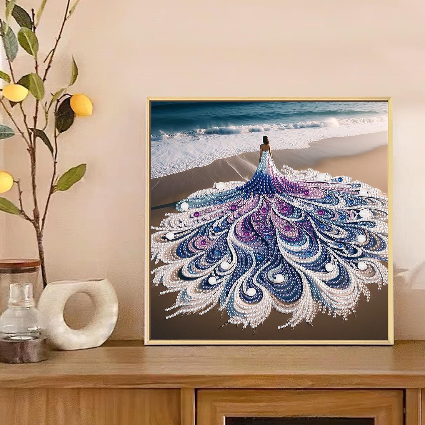 Diamond art Painting Kit, 5D DIY Beach beauty, Special Shape Crystal Artificial Diamond Partial Mosaic Handicraft for Beginners, Wall Decor Art For Bedroom, Office, Living Room, Christmas Gift