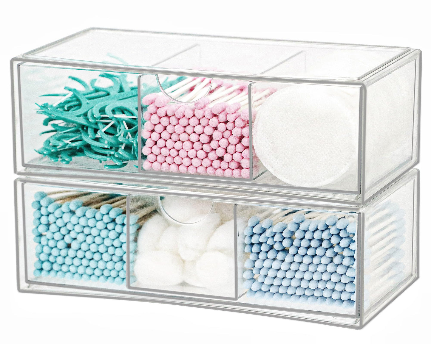 Set of 2 Stackable Storage Drawers - 7.8" Clear Plastic Drawer Storage, Acrylic Makeup Organizer, Desk Counter Cabinet Office Organizer, Bathroom Organizers and Storage (3 Grid/Set of 2)