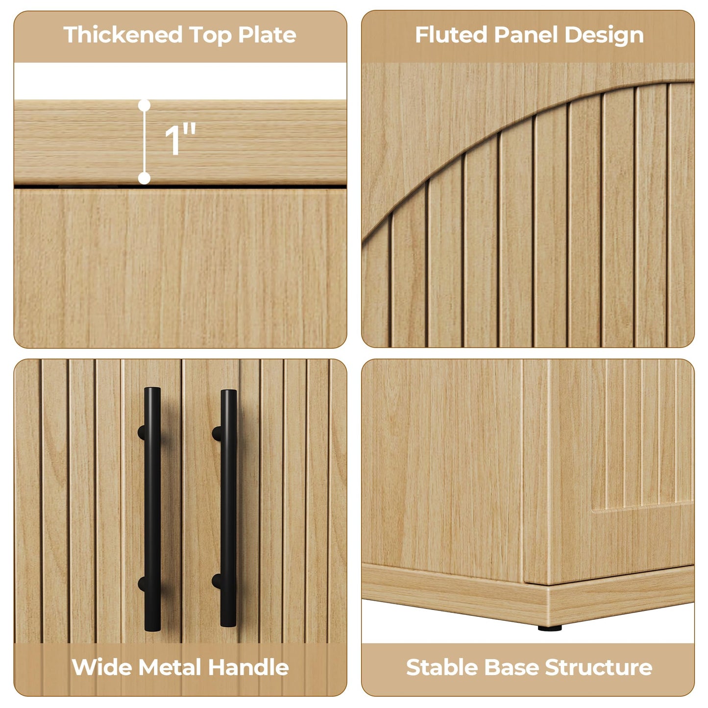 MapleGrace 63" Fluted Buffet Cabinet with Storage, Modern Symmetrical Arched Sideboard Credenza with Adjustable Shelf, Elegant Wood Console Table for Dining Room, Kitchen, Living Room(Oak)