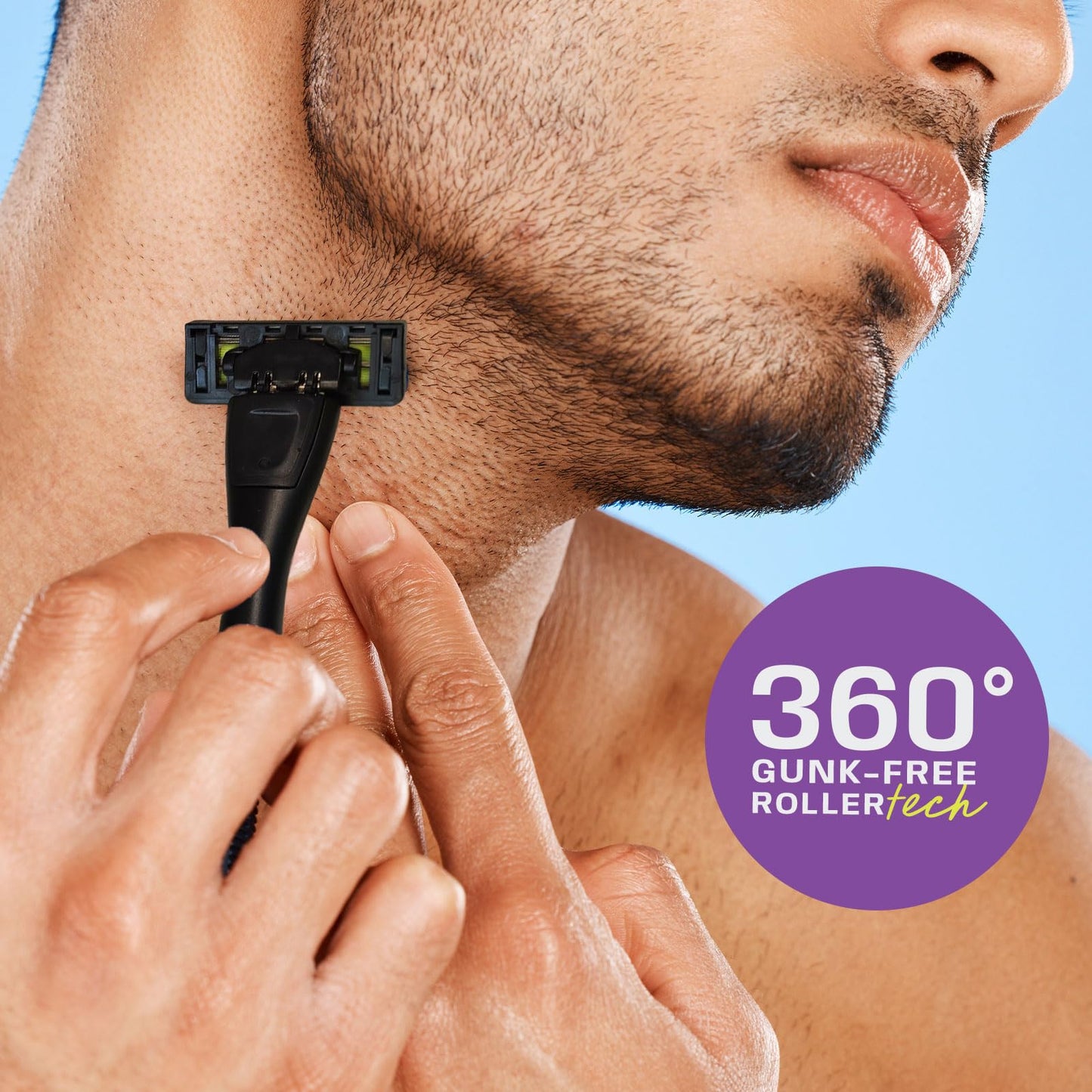 Anti-Clogging Razor Cartridge with Patented Dual Roller System – Triple Blade, Easy-Rinse Design, 1 Handle 3 Refills – YES! Your Epic Shave