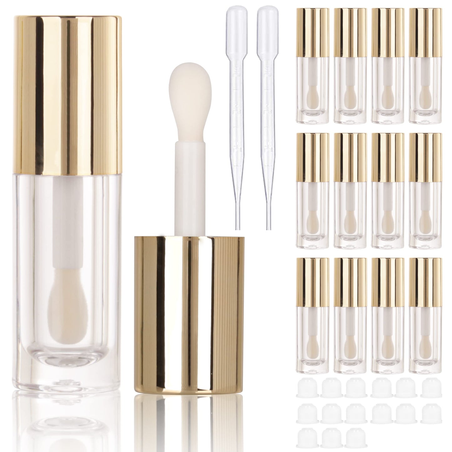 COSIDEA 14pcs Empty 6ml big doe foot wand Chunky lip gloss tubes for DIY lipgloss,Pink round lipgloss containers tubes with thick wand (Gold)