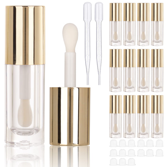 COSIDEA 14pcs Empty 6ml big doe foot wand Chunky lip gloss tubes for DIY lipgloss,Pink round lipgloss containers tubes with thick wand (Gold)