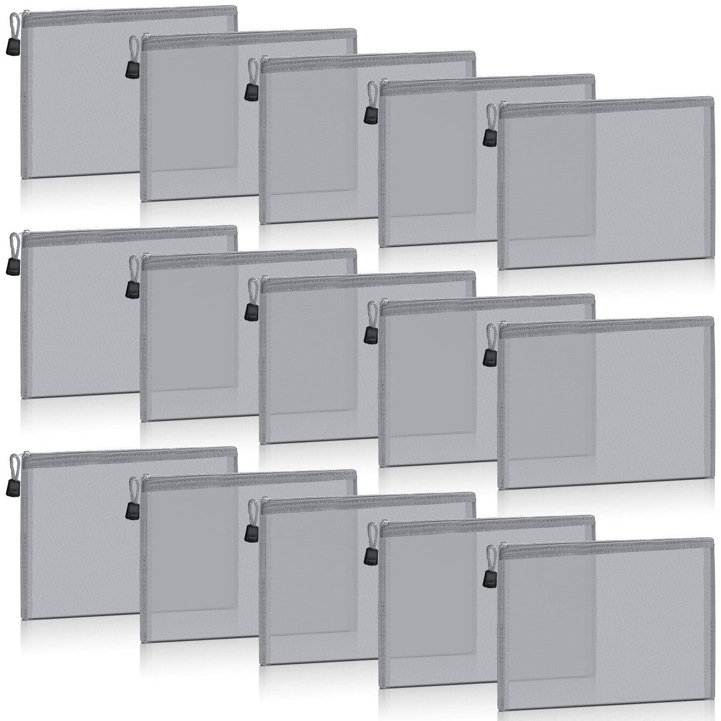 Outus 15 Pieces Mesh Bags Pouch Mesh Zipper Pouch Makeup Bags Cosmetic Travel Organizer Zipper Pencil Case for Organizing Office travel Storage(9.84 x 7.09 Inches,Gray)