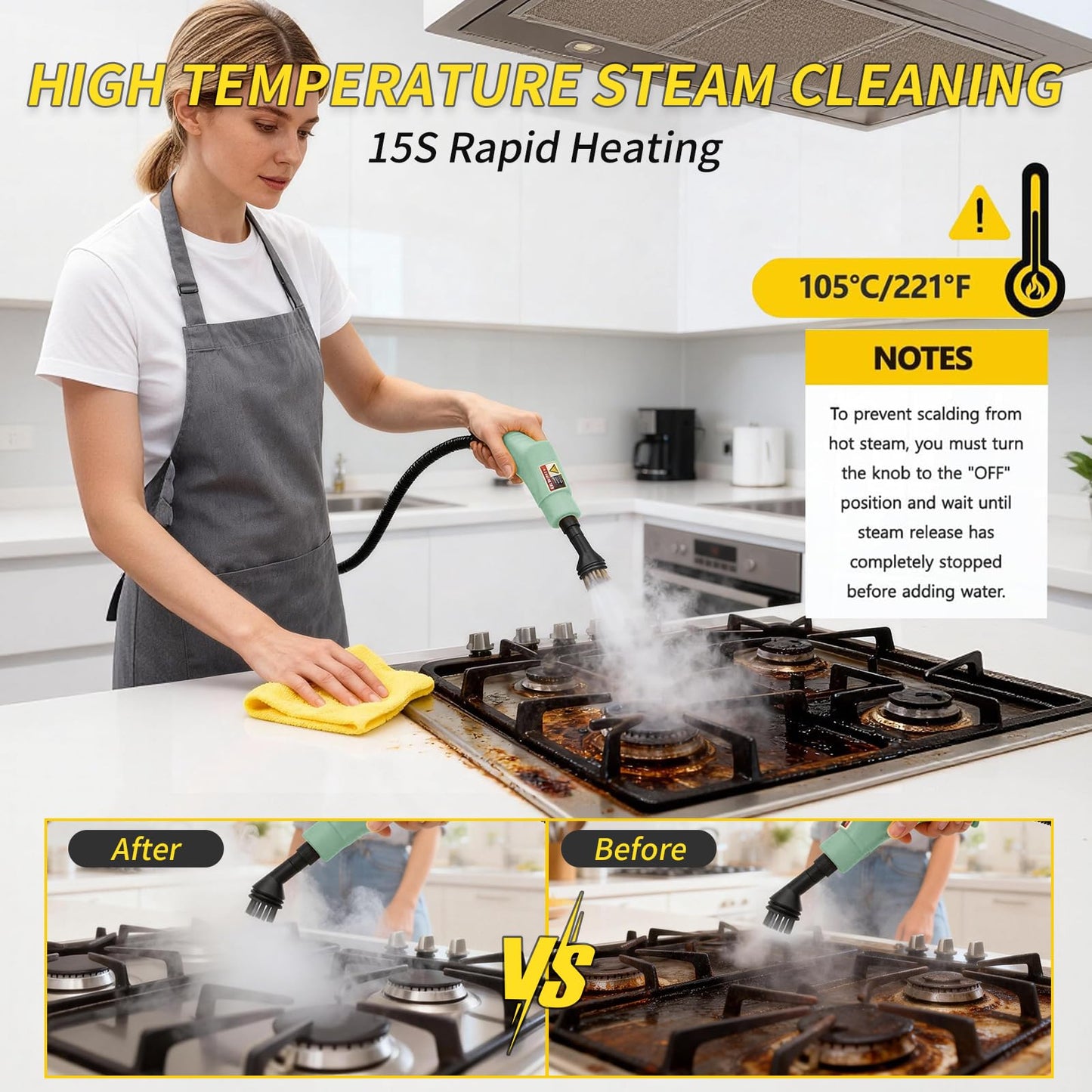 Steam Cleaner,15s Heat-Up,1.1L Tank,6-Level Adjustable Handle,2500W Steamer for Cleaning,Portable Steamer for Home with 13PCS Accessories, High-pressure steamer for Home,Car,Dirt,Grease,Grout,Couch