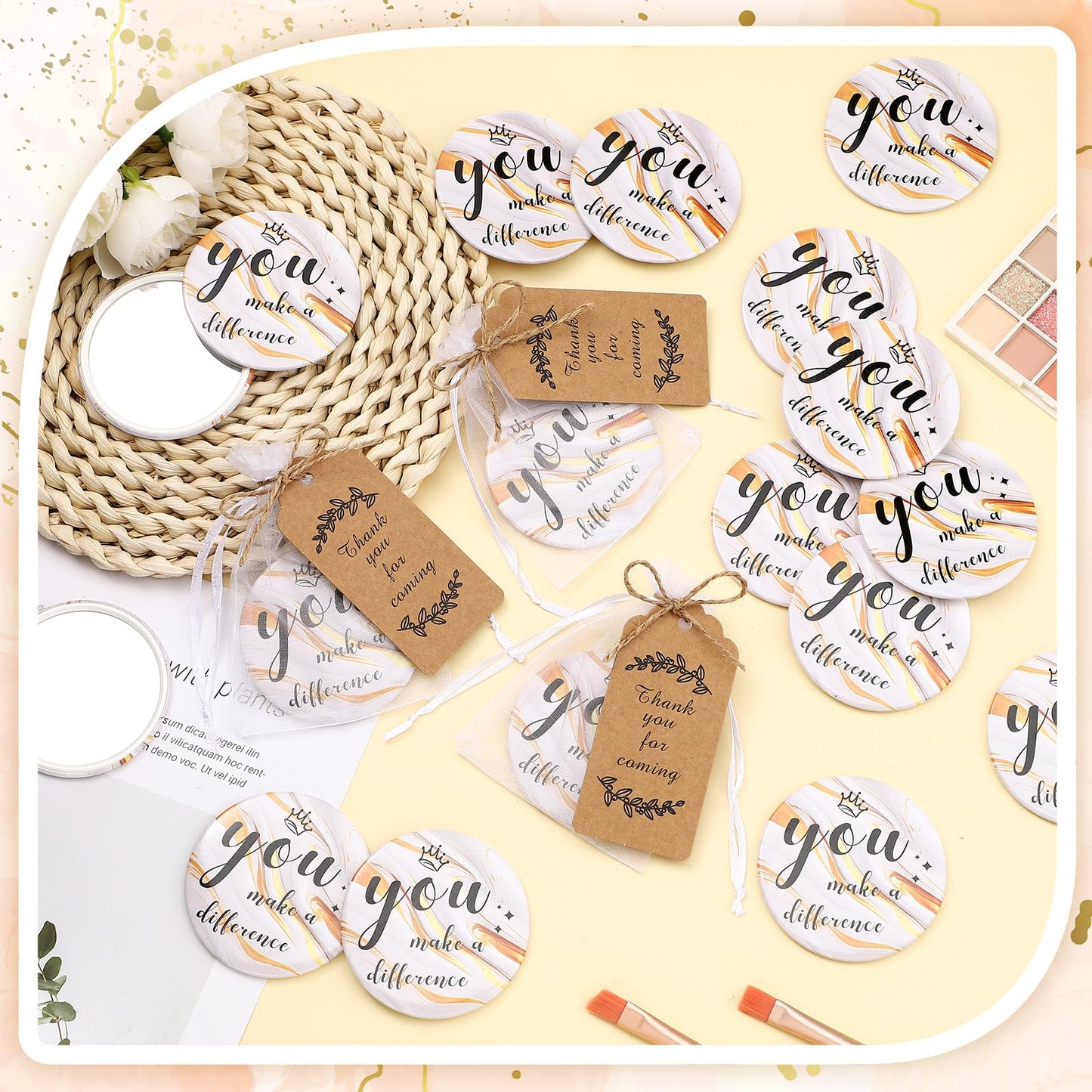 Tradder 50 Sets Compact Mirrors Bulk Women Appreciation Thank You Small Purse Pocket Bag Stuffer Item Makeup Mini Mirror for Retirement Gift Employee Coworker Souvenir(White Gold)