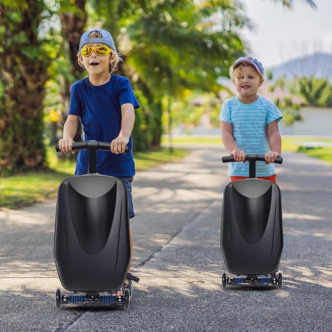 20" Scooter Suitcase for Kids, 2-in-1 Ride On Luggage with Wheels for Boys & Girls Ages 4-15, Foldable Hardshell Carry On Lightweight Travel Suitcase for Airplane