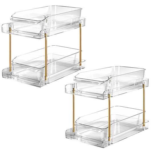 LAREKUN2pack 2-Tier Organizer & Storage Unit Stackable Bathroom Cabinet Organizer Pull-Out Kitchen Pantry Organizer & Storage System Suitable for Countertops, Pantries, Kitchens, Bathrooms