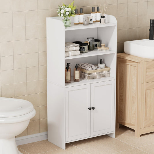 Homhedy Small Bathroom Storage Cabinet, Freestanding Toilet Paper Storage with 2 Doors and Shelves, Bathroom Organizers and Storage for Small Spaces, Laundry Room, 9.8" D x 19.7" W x 39.9" H, White