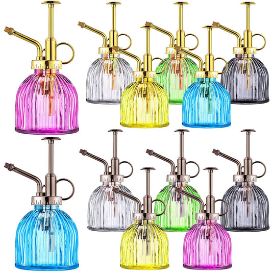 Maxdot 12 Pcs Plant Mister Glass Spray Bottle, 6.1" Tall Vintage Style Decorative Plant Atomizer Watering Can Pot with Plastic Top Pump Succulent Watering Bottle