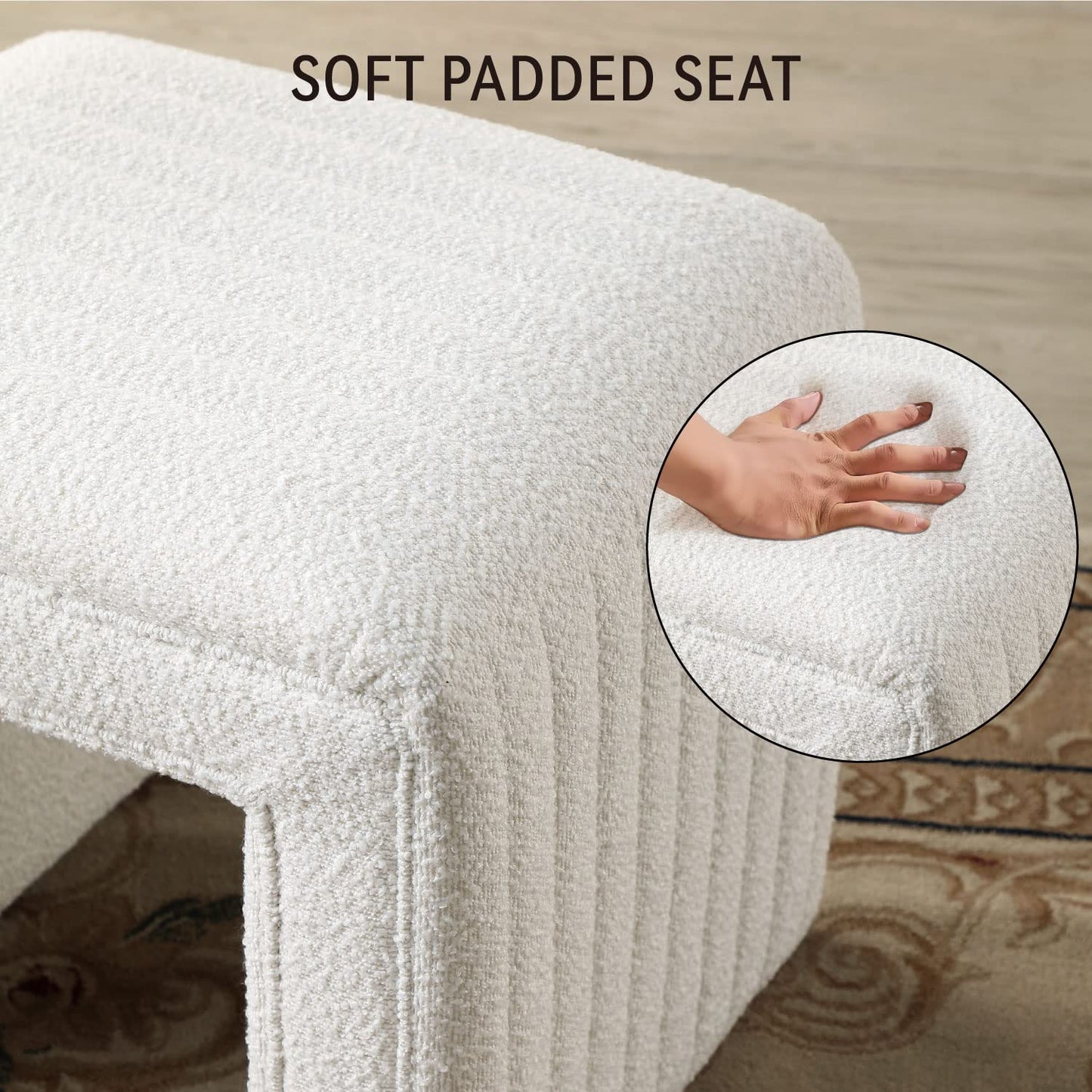 Get Set Style Vanity Stool Chair,Modern Tusk Bloom Ottoman Foot Stool with Wooden Legs Sofa Bench Footstool Extra Seat for Vanity,Makeup Room,Living Room(Fully Assembled)