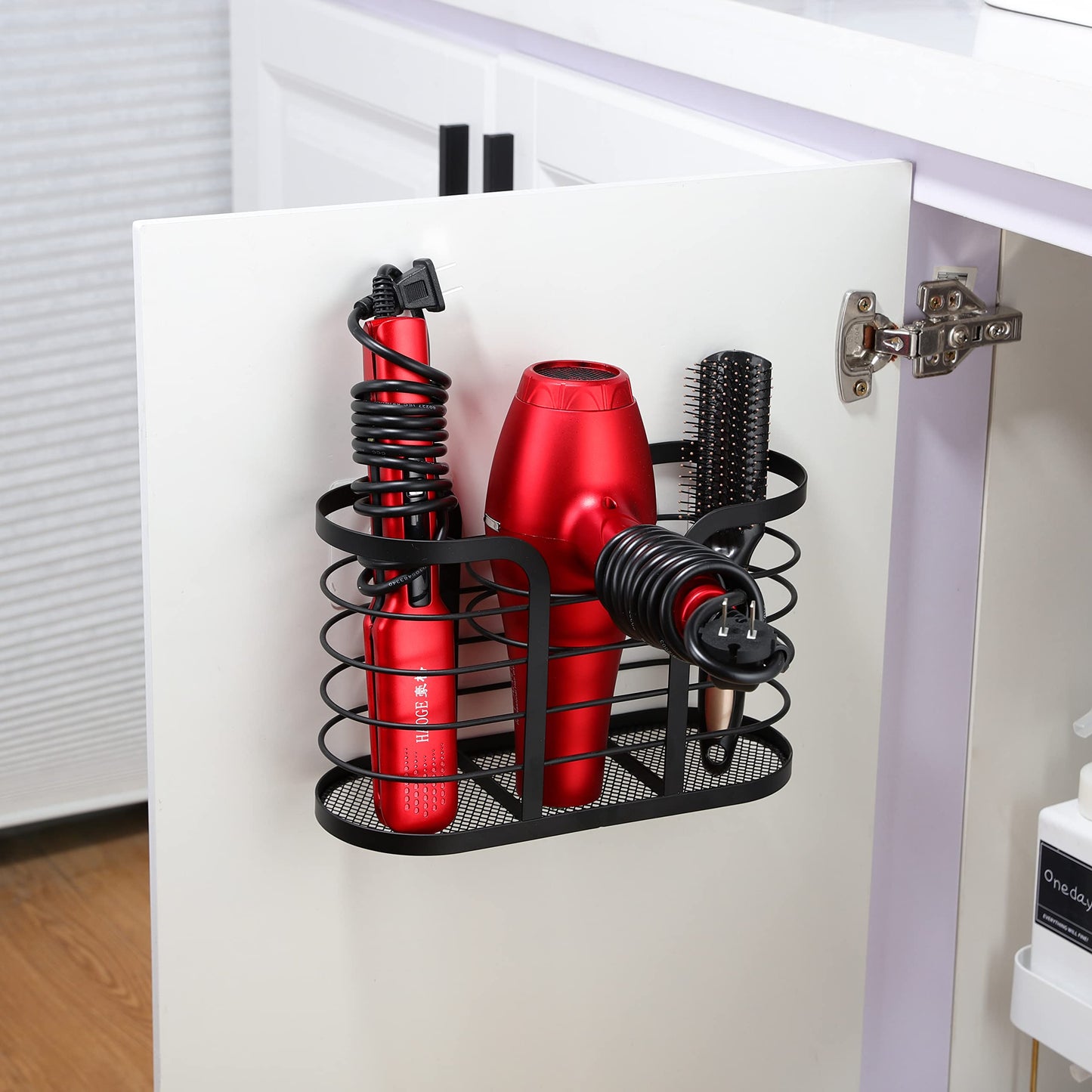 YIGII Hair Dryer Holder - Wall Mount/Adhesive Blow Dryer Holder Bathroom Organizer Hot Tools Organizer for Hair Dryer, Electric Shaver Black