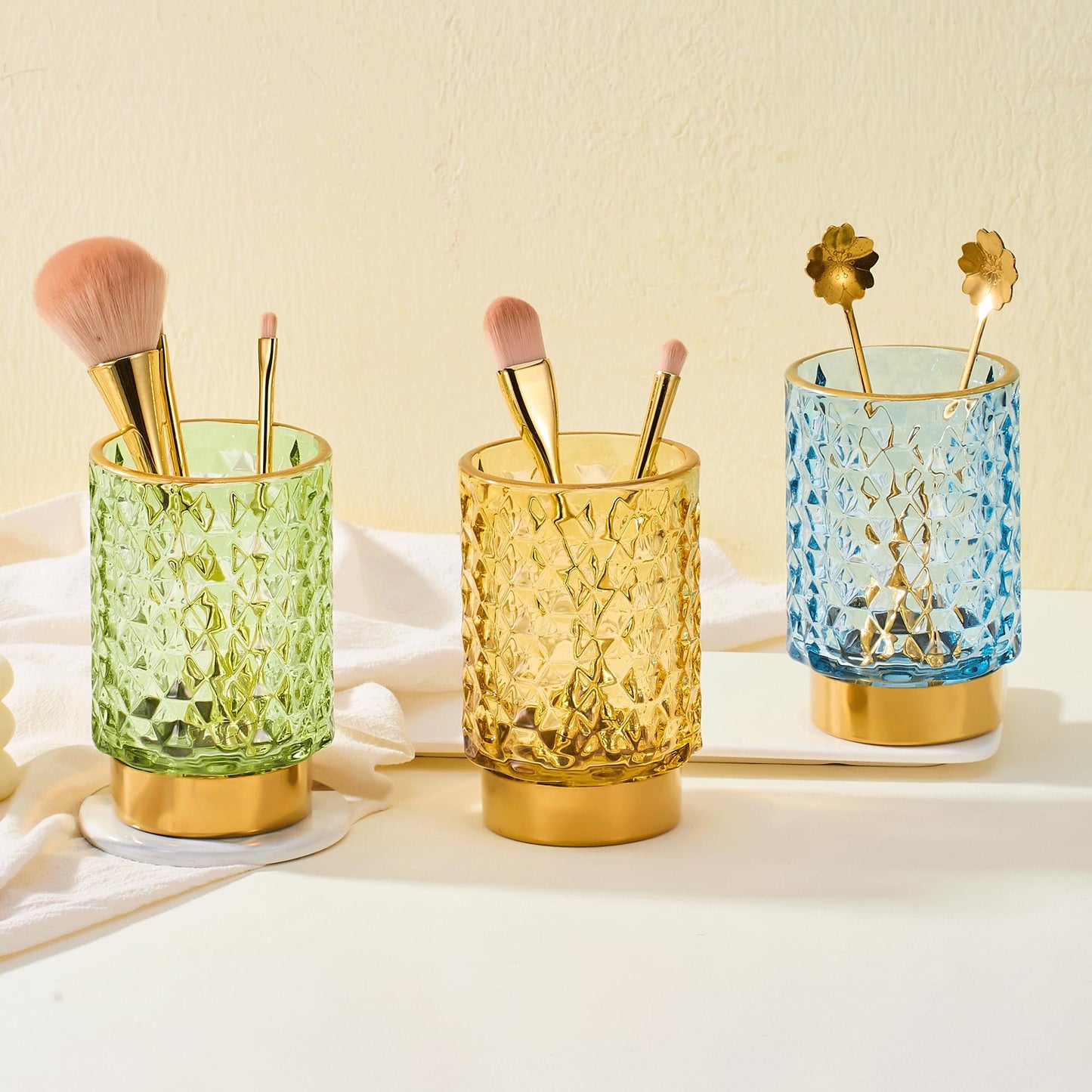 LEICURACE Makeup Brush Holder Organizer,Toothbrush Holders,Desk Pen Pencil Holder,Multifunctional Vintage Glass Brush Cup（A46-2-US）