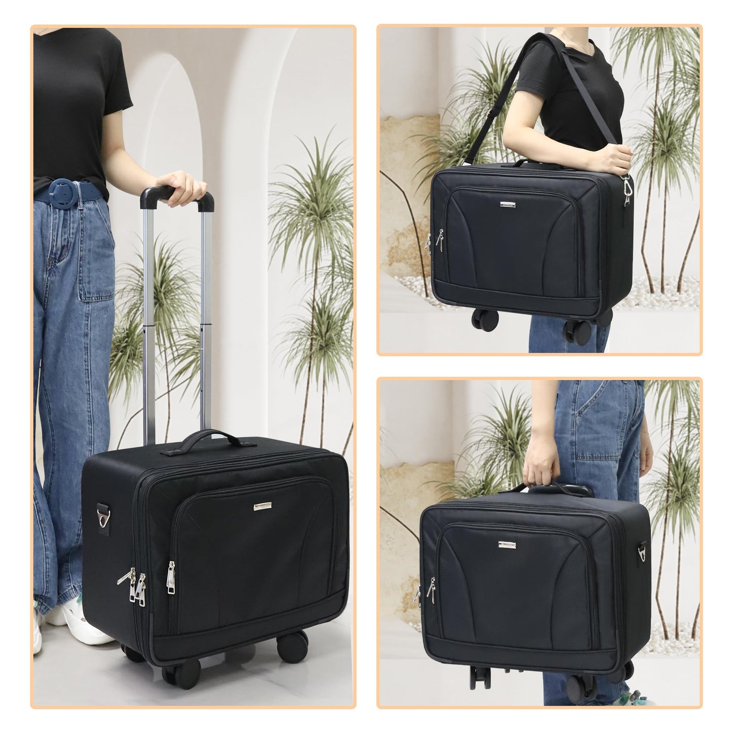 MONSTINA Rolling Makeup Train Case, Cosmetology Case on Wheels Makeup Artist Bag Professional Cosmetics Beauty Hairdresser Bag Hairstylist Cosmetic Bag with 4 Bags Extra Large Makeup Bag with Wheels